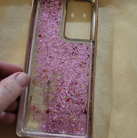 Brand New Iphone 15 + Rose Gold "LOVE" Waterfall Glitter Case - Picture 2 of 6